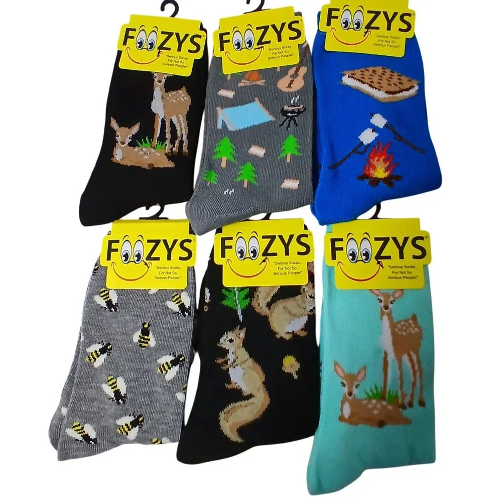 Foozys 6 Pair Camping Sock Bundle Women Deer Squirrel Smores Bee Outdoors #D-22